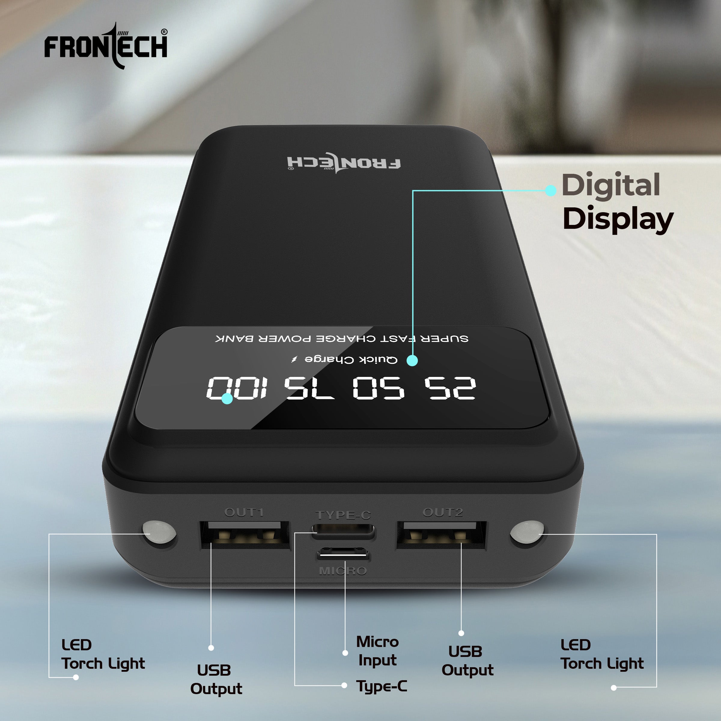 Frontech 20000 mAh Li-Polymer Power Bank with LED Indicator, Dual USB (PB-0008) Frontech 20000 mAh Li-Polymer Power Bank with LED Indicator, Dual USB (PB-0008)